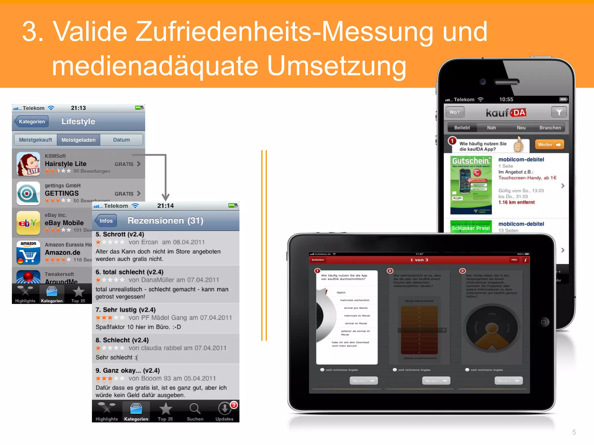 3. Valide Zufriedenheits-Messung und
   medienadäquate Umsetzung




         Ziel: schlanker, ansprechender, medienadäquater
         Fragebogen zur Ermittlung zentraler Struktur- und
         Nutzungsdaten




                                                             5
 