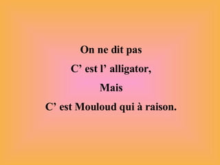 On ne dit pas C’ est l’ alligator, Mais C’ est Mouloud qui à raison. 