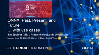 ONNX: Past, Present, and
Future
… with use cases
Jim Spohrer (IBM), Prasanth Pulavarthi (Microsoft)
Monday June 29, 2020 11:30am - 12:20pm Central Time
 