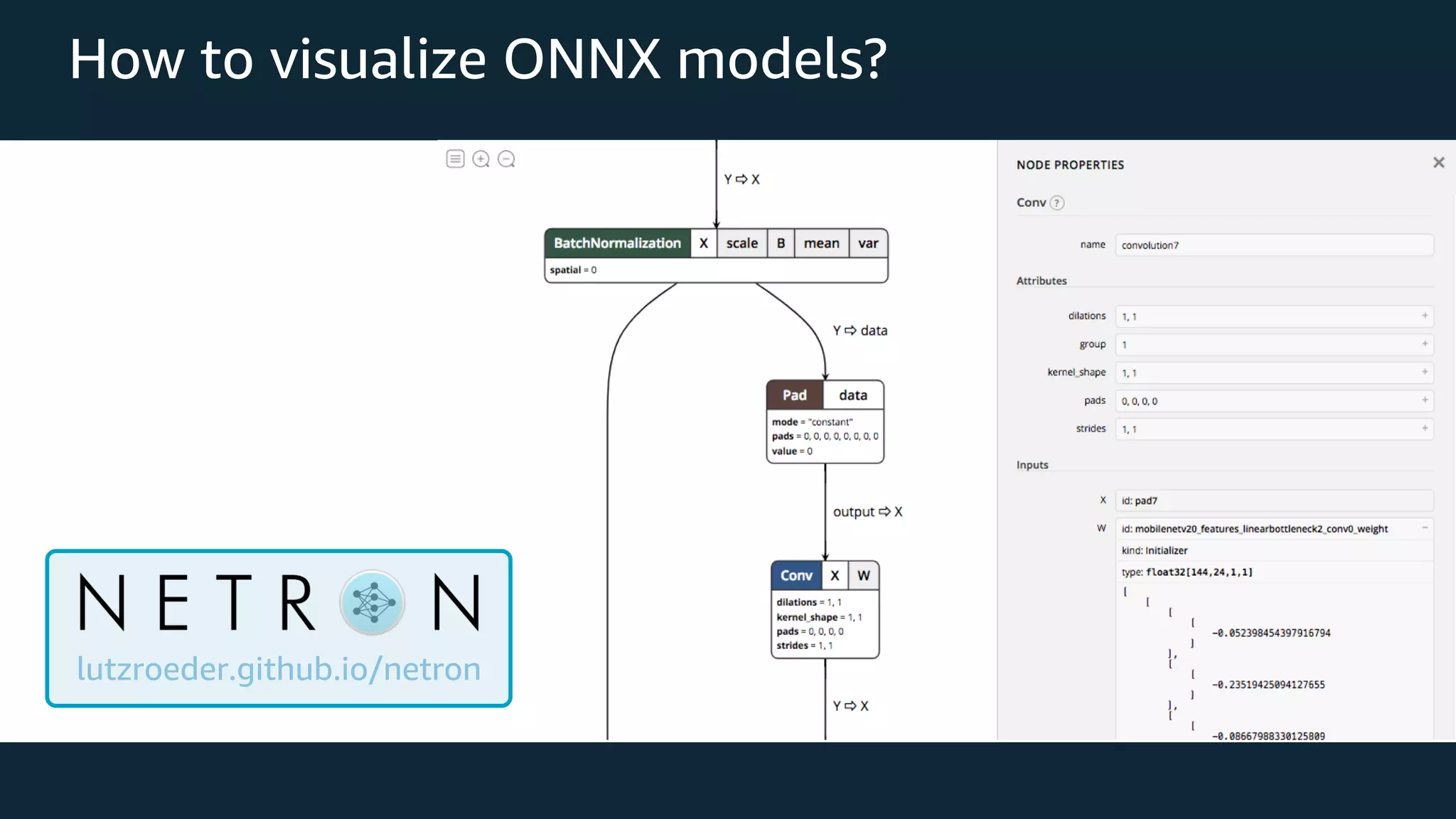 How to visualize ONNX models? lutzroeder.github.io/netron 