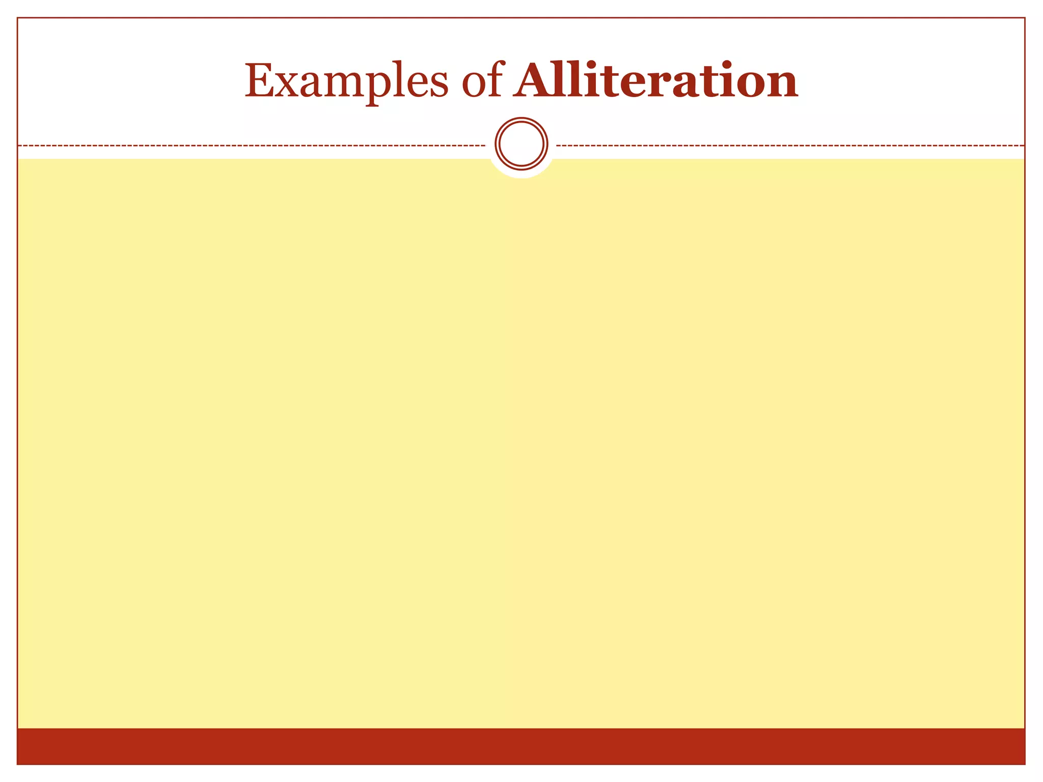 “Cynthia in the Snow”By: Gwendolyn Brooks	It SHUSHESIt hushesThe loudness in the road.It flitter-twitters,And laughs away from me.It laughs a lovely whiteness,And whitely whirs away,To beSome otherwhere,Still white as milk or shirts,So beautiful it hurts. In your notebook, write down examples of onomatopoeia.(Bonus: Notice any examples of alliteration?)
