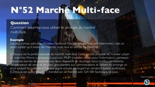 N°52 Marché Multi-face
Question
Comment pourriez-vous utiliser le principe du marché
multi-face.
Exemple
Les plus connus s...