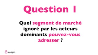 Quel segment de marché
ignoré par les acteurs
dominants pouvez-vous
adresser ?
Question 1
 
