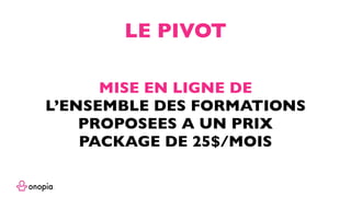 MISE EN LIGNE DE
L’ENSEMBLE DES FORMATIONS
PROPOSEES A UN PRIX
PACKAGE DE 25$/MOIS
LE PIVOT
 