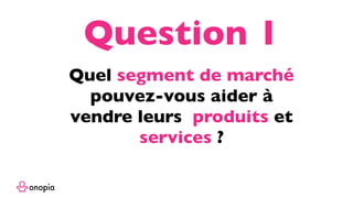 Quel segment de marché
pouvez-vous aider à
vendre leurs produits et
services ?
Question 1
 