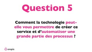 Comment la technologie peut-
elle vous permettre de créer ce
service et d’automatiser une
grande partie des processus ?
Question 5
 