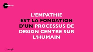 L’EMPATHIE
EST LA FONDATION
D’UN PROCESSUS DE
DESIGN CENTRE SUR
L’HUMAIN
EMPATHIE
 