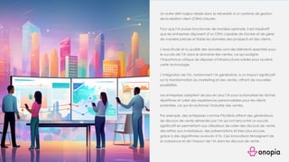 Un autre défi majeur réside dans la nécessité d’un système de gestion
de la relation client (CRM) robuste.
Pour que l’IA puisse fonctionner de manière optimale, il est impératif
que les entreprises disposent d’un CRM capable de stocker et de gérer
de manière précise et fiable les données des prospects et des clients.
L’exactitude et la qualité des données sont des éléments essentiels pour
le succès de l’IA dans le domaine des ventes, ce qui souligne
l’importance critique de disposer d’infrastructures solides pour soutenir
cette technologie.
L’intégration de l’IA, notamment l’IA générative, a un impact significatif
sur la transformation du marketing et des ventes, offrant de nouvelles
possibilités.
Les entreprises adoptent de plus en plus l’IA pour automatiser les tâches
répétitives et créer des expériences personnalisées pour les clients
potentiels, ce qui révolutionne l’industrie des ventes.
Par exemple, des entreprises comme PitchBob offrent des générateurs
de discours de vente alimentés par l’IA qui ont rencontré un succès
significatif en permettant aux utilisateurs de créer des discours de vente,
des lettres aux investisseurs, des présentations et bien plus encore,
grâce à des algorithmes avancés d’IA. Ces innovations témoignent de
la croissance et de l’impact de l’IA dans les discours de vente.
 