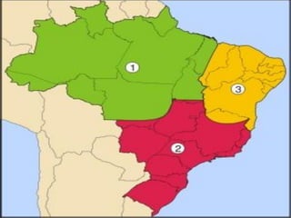 Características gerais
• Já a região geoeconômica do Nordeste é formada
  pelo território integral de 8 estados (BA, SE, AL,
  PE, PB, RN, CE e PI) mais a parte norte de Minas
  Gerais e a porção centro-leste do Maranhão;
• Possui a segunda maior população do Brasil,
  concentrada na faixa litorânea e capitais.
• Possui as maiores desigualdades sociais, maior
  concentração de renda e os maiores índices de
  pobreza do país.
 