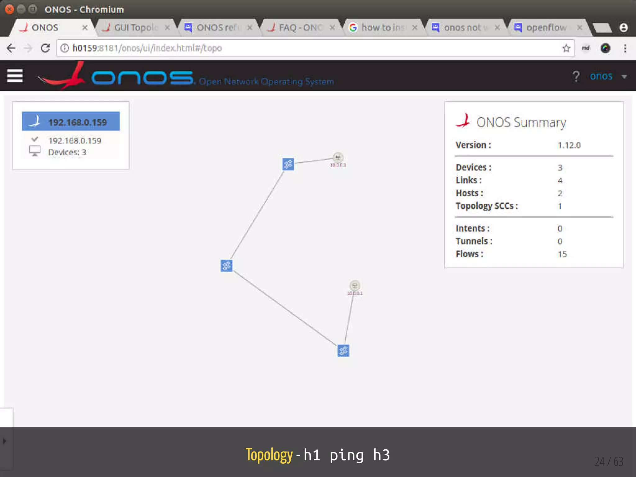 Topology - h1 ping h3 24 / 63
 