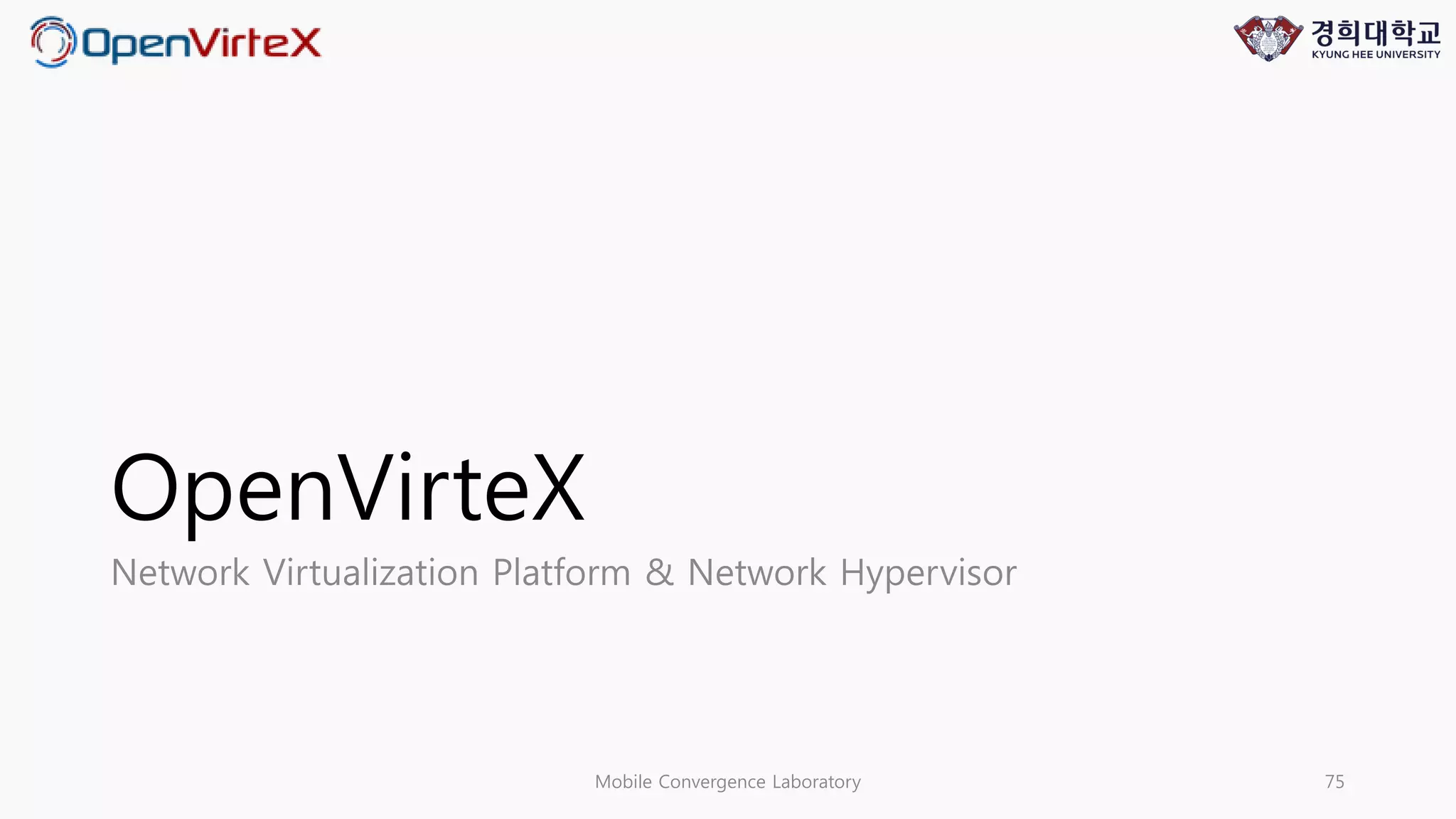 OpenVirteX
Network Virtualization Platform & Network Hypervisor
Mobile Convergence Laboratory 75
 