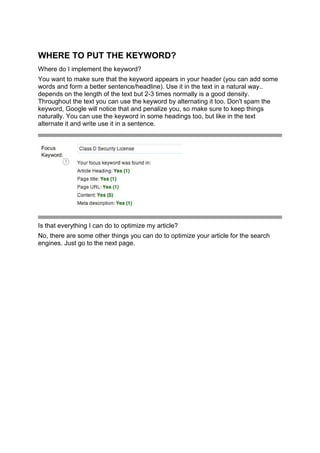 ON PAGE SEO CHECKLIST | PDF