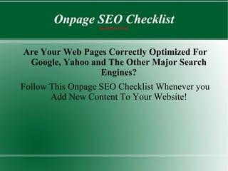 Onpage SEO Checklist Get It Here Free! ,[object Object]