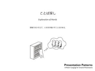 ことば探し 
Exploration of Words 
想像力をかき立て、人を突き動かすことばがある。 
No.5 
Presentation Patterns 
A Pattern Language for Creative Presentations 
 