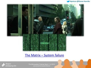 The Microsystem Festival March 1–4 2016
plus.rjl.se/microsystemfestival
#qmicro @Goran Henriks
The Matrix – System failure
 