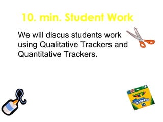 10. min. Student Work
We will discus students work
using Qualitative Trackers and
Quantitative Trackers.
 