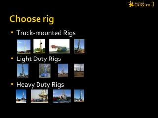  Truck-mounted Rigs
 Light Duty Rigs
 Heavy Duty Rigs
 