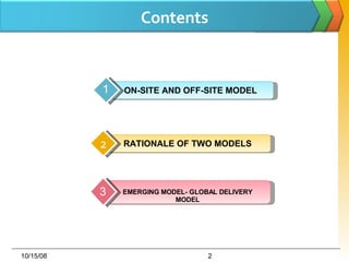 Contents 06/05/09 ON-SITE AND OFF-SITE MODEL 1 2 RATIONALE OF TWO MODELS 2 EMERGING MODEL- GLOBAL DELIVERY MODEL 3 