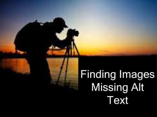 Finding Images
Missing Alt
Text
 
