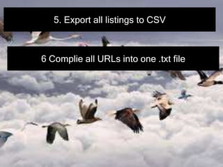 5. Export all listings to CSV
6 Complie all URLs into one .txt file
 