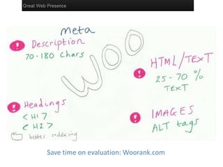 Save time on evaluation: Woorank.com
 