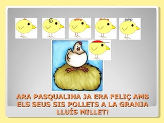 ARA PASQUALINA JA ERA FELIÇ AMB
ELS SEUS SIS POLLETS A LA GRANJA
          LLUÍS MILLET!
 
