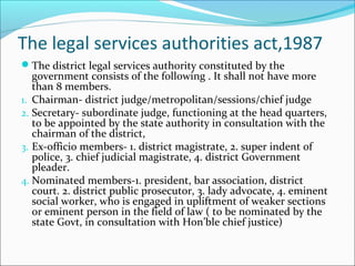 The legal services authorities act,1987
The district legal services authority constituted by the
government consists of t...