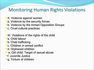 Monitoring Human Rights Violations
X. Violence against womenX. Violence against women
a. Violence by the security forces...