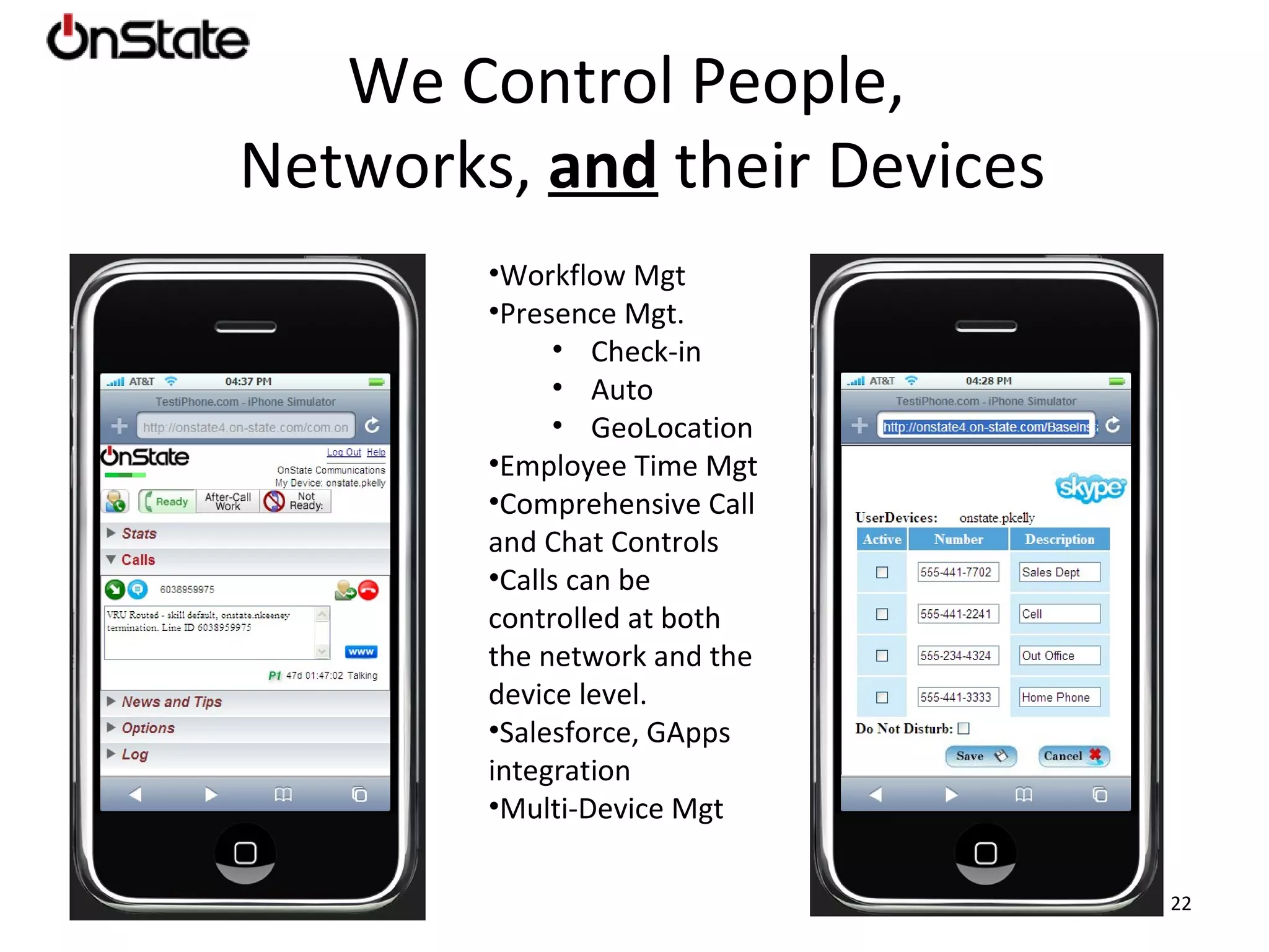 Conversation Routing and Mgt Signal Control Soft Phones VoIM Apps Existing PBX SIP, VoIP, TDM Mobile Phones, Landlines Presence Data 