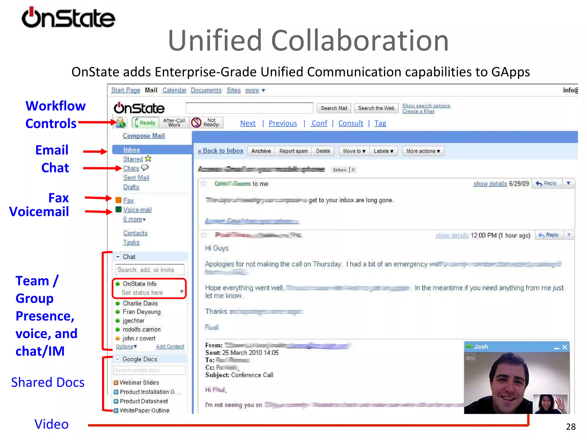 "All Calls May Be Recorded" Secure  Public/Private Cloud Storage All calls and chats are automatically recorded by OnState. Users can be located anywhere on the Internet. Managers can access calls and chats in multiple ways, including email, the Web,  insides Salesforce.com 