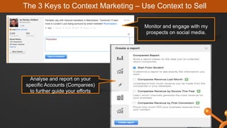 Monitor and engage with my
prospects on social media.
Analyse and report on your
specific Accounts (Companies)
to further guide your efforts
The 3 Keys to Context Marketing – Use Context to Sell
 