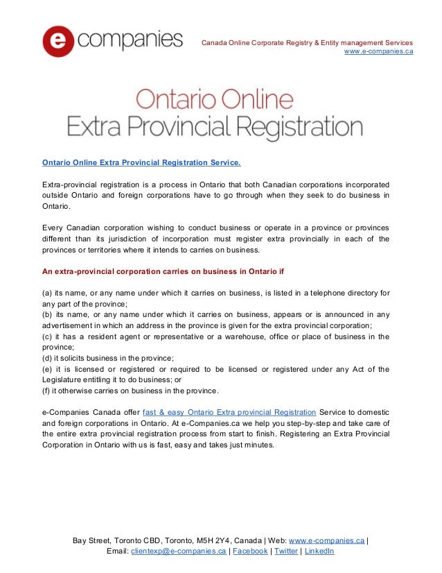 Ontario extra provincial registration