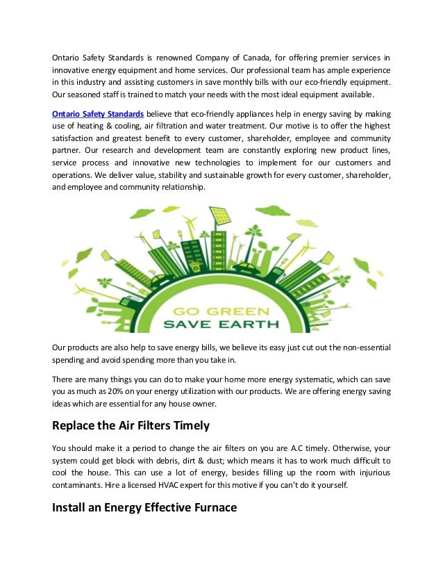 Ontario Safety Standards More Environmentally Consious