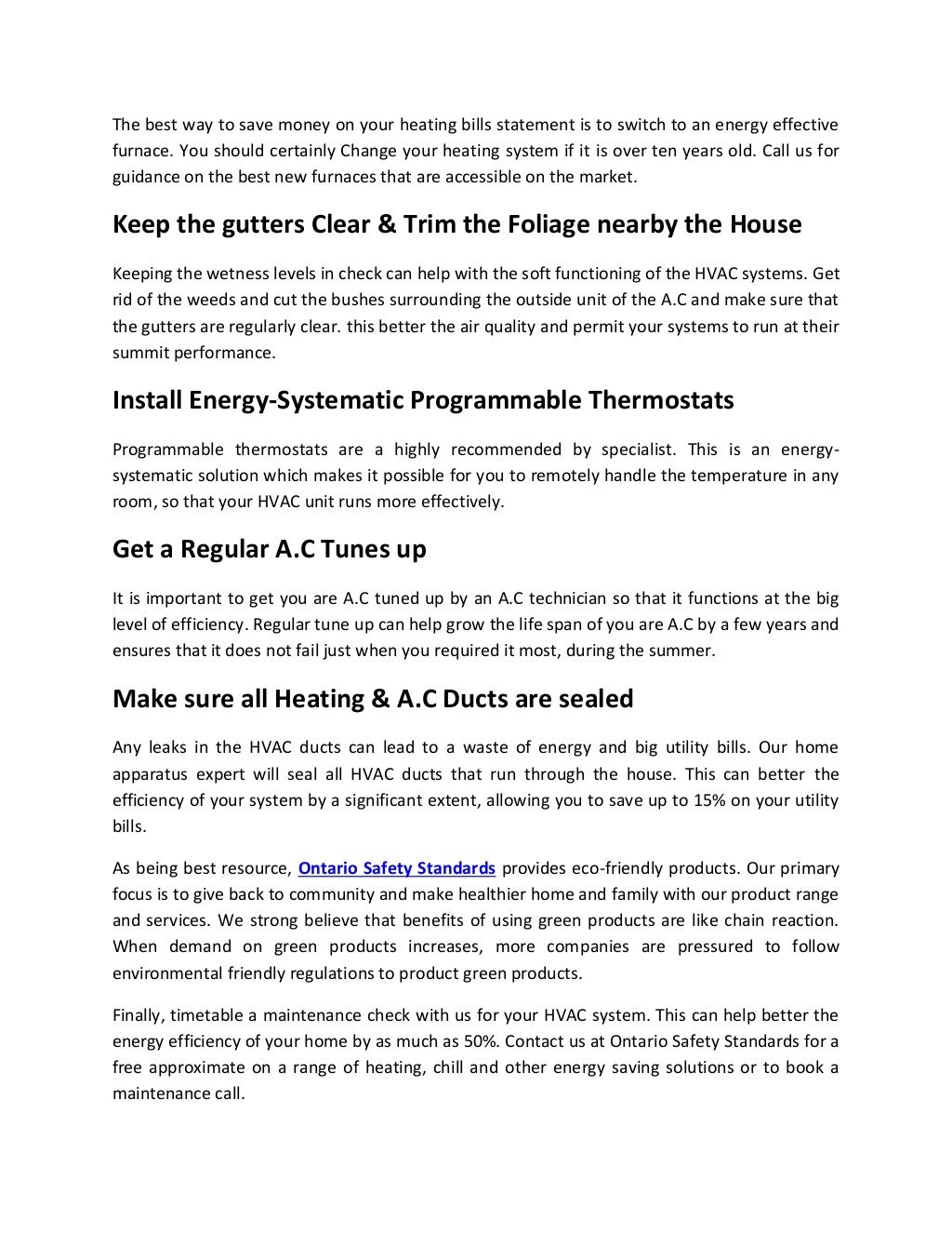 Ontario Safety Standards More Environmentally Consious