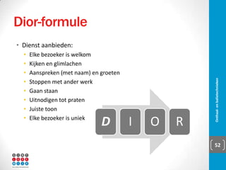 9 regels 
▪ Bestand zijn tegen kritiek:
▪ Mens wordt mondiger
▪ Kritiek = alledaags
▪ Kritiek onderzoeken
▪ Kritiek = soms slikken
▪ Niet alles = uitpraatbaar
▪ Zelfbeheersing
▪ Afkoelingsperiode
▪ Zelf:
▪ Altijd rechtstreeks, altijd face-to-face
▪ Nooit in bijzijn van anderen
Onthaal- en balietechnieken 52
 