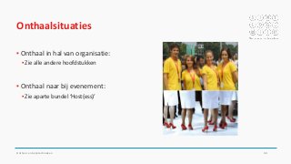 Onthaalsituaties
▪ Onthaal in hal van organisatie:
▪ Zie alle andere hoofdstukken
▪ Onthaal naar bij evenement:
▪ Zie aparte bundel ‘Host(ess)’
Onthaal- en balietechnieken 58
 