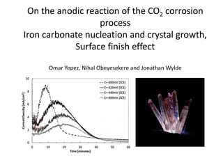 On the anodic reaction of the CO2 corrosion
process
Iron carbonate nucleation and crystal growth,
Surface finish effect
Omar Yepez, Nihal Obeyesekere and Jonathan Wylde
 