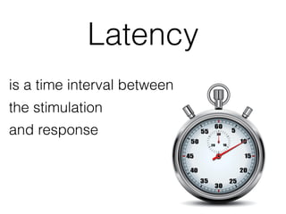 Latency
is a time interval between 
the stimulation 
and response
 
