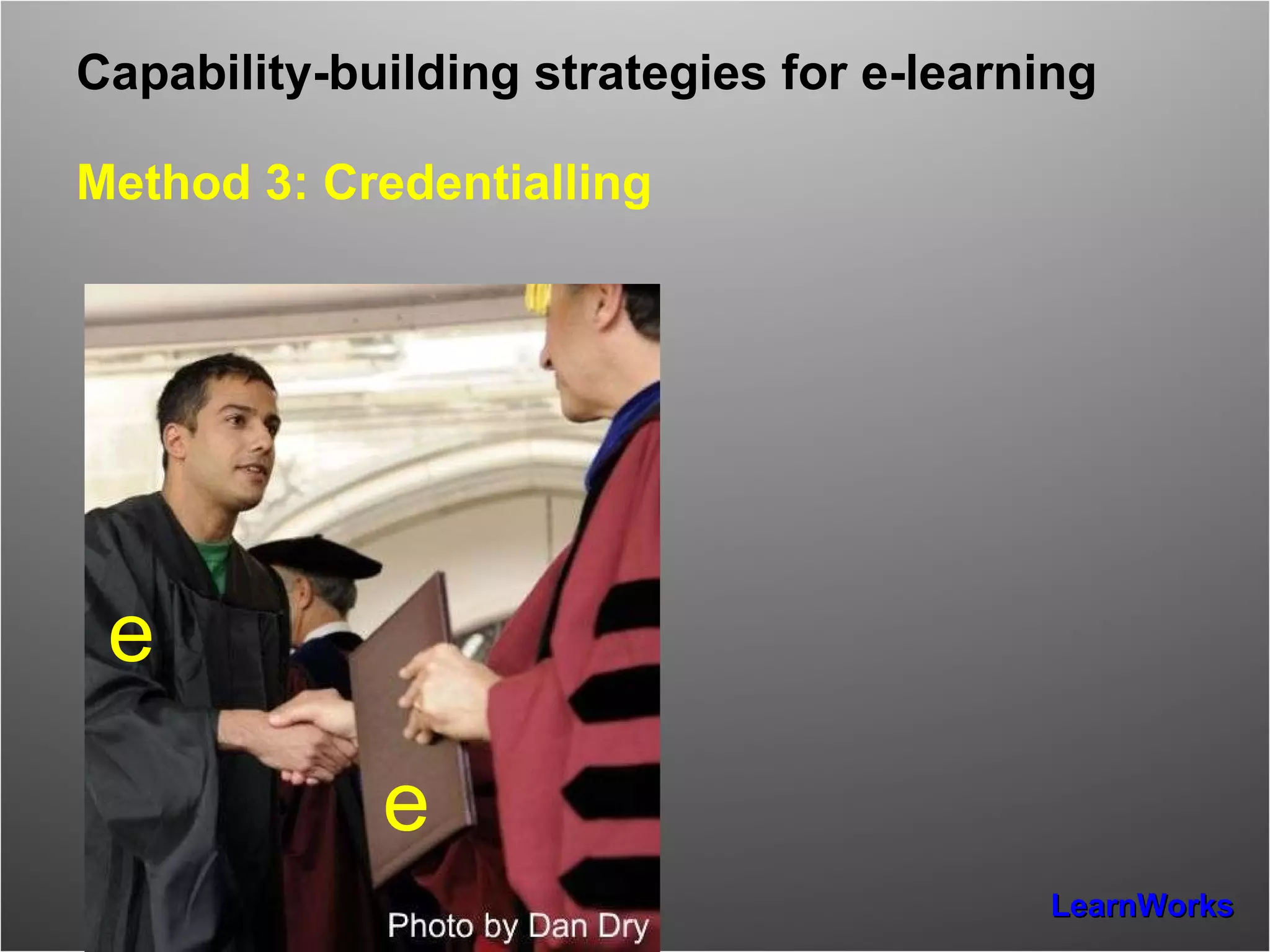 Capability-building strategies for e-learning   Method 3: Credentialling e e e 