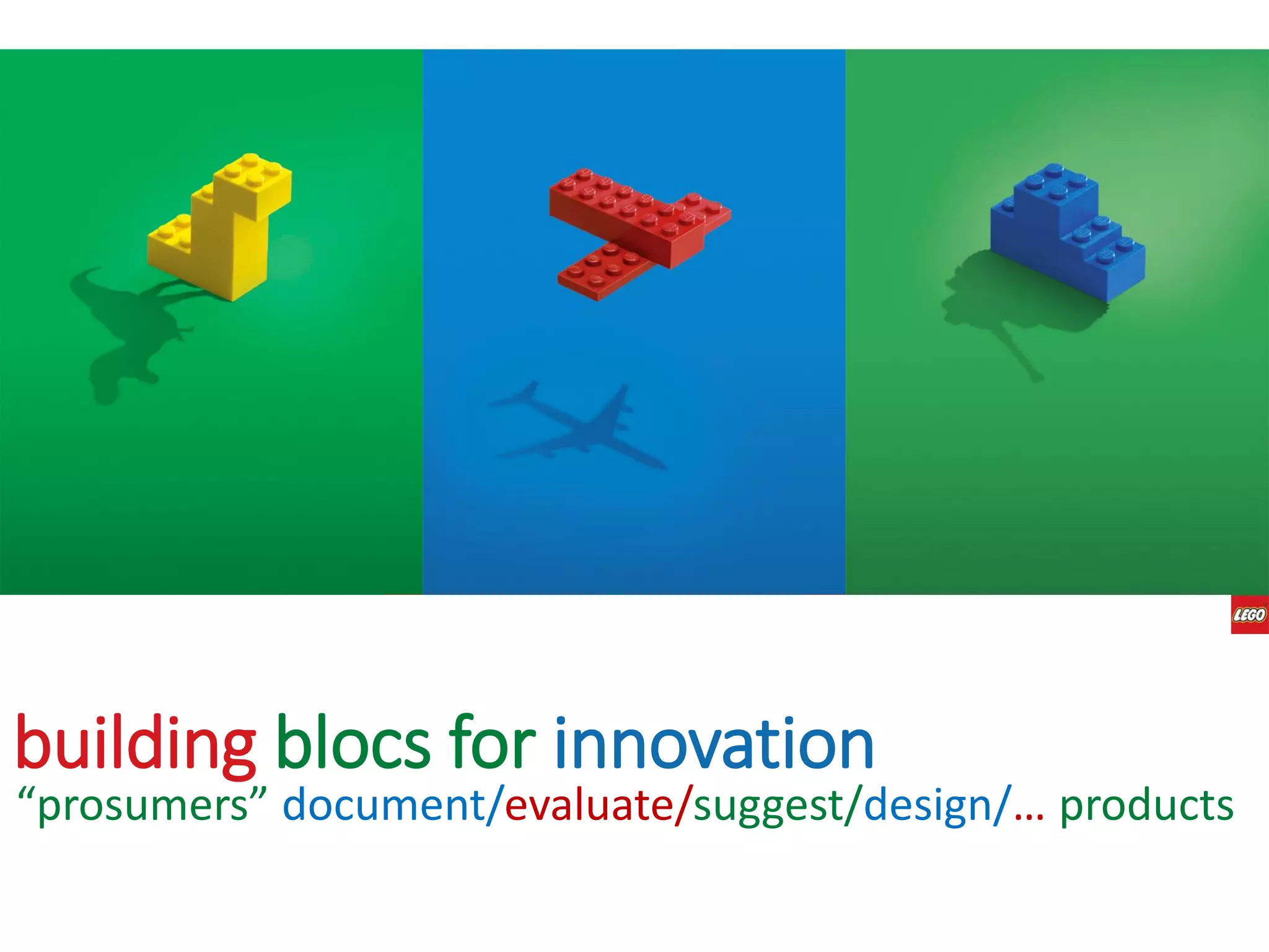building blocs for innovation
“prosumers” document/evaluate/suggest/design/… products
 
