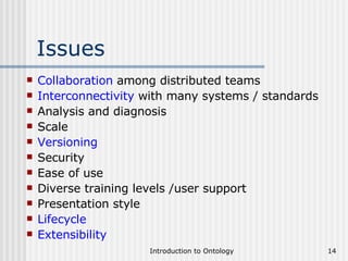 Issues Collaboration  among distributed teams Interconnectivity  with many systems / standards Analysis and diagnosis Scale Versioning Security Ease of use Diverse training levels /user support Presentation style Lifecycle Extensibility 