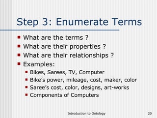 Step 3: Enumerate Terms <ul><li>What are the terms ? </li></ul><ul><li>What are their properties ? </li></ul><ul><li>What ...