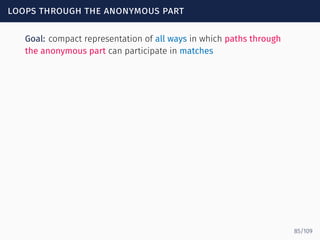 loops through the anonymous part
Goal: compact representation of all ways in which paths through
the anonymous part can participate in matches
85/109
 
