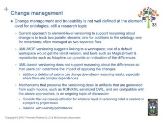 + Change management
       Change management and traceability is not well defined at the element
        level for ontolo...