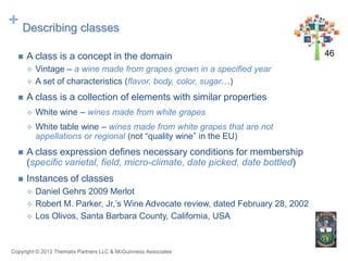 + Describing classes
     A class is a concept in the domain                                          46 46
         Vin...