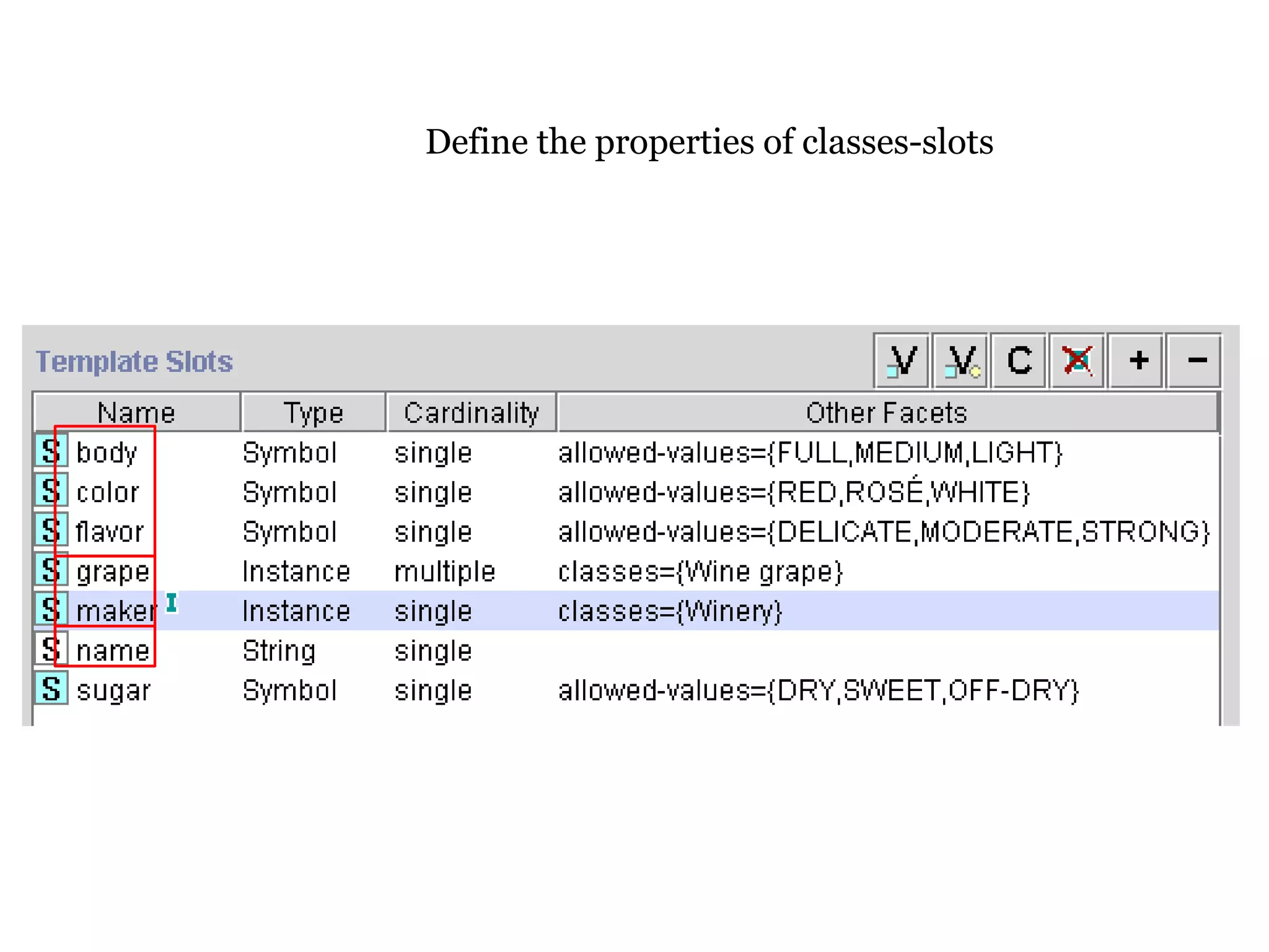 Define the properties of classes-slots 
 