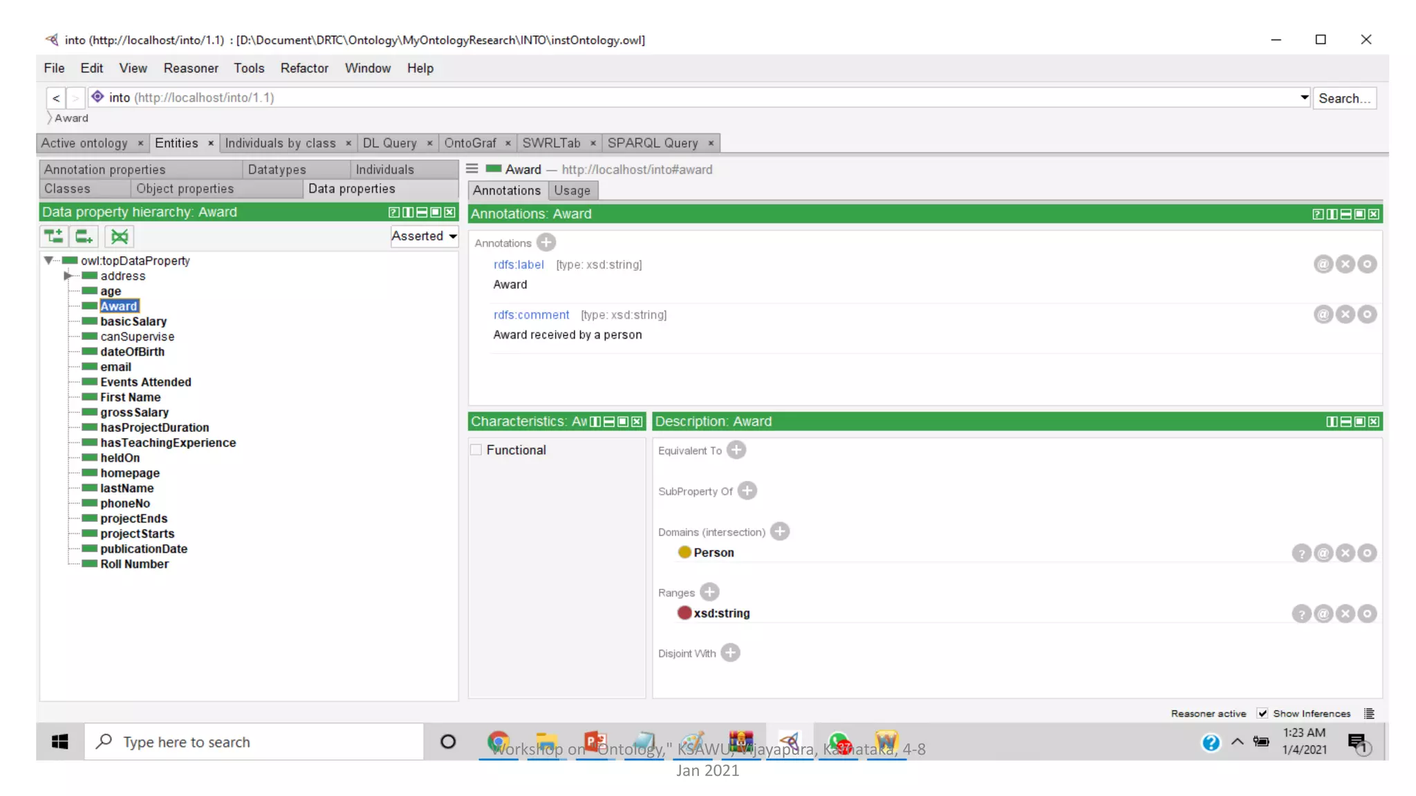 Workshop on "Ontology," KSAWU, Vijayapura, Karnataka, 4-8
Jan 2021
 