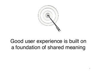 Good user experience is built on
a foundation of shared meaning

9

 