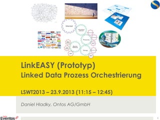 LinkEASY (Prototyp)
Linked Data Prozess Orchestrierung
LSWT2013 – 23.9.2013 (11:15 – 12:45)
Daniel Hladky, Ontos AG/GmbH
1
 