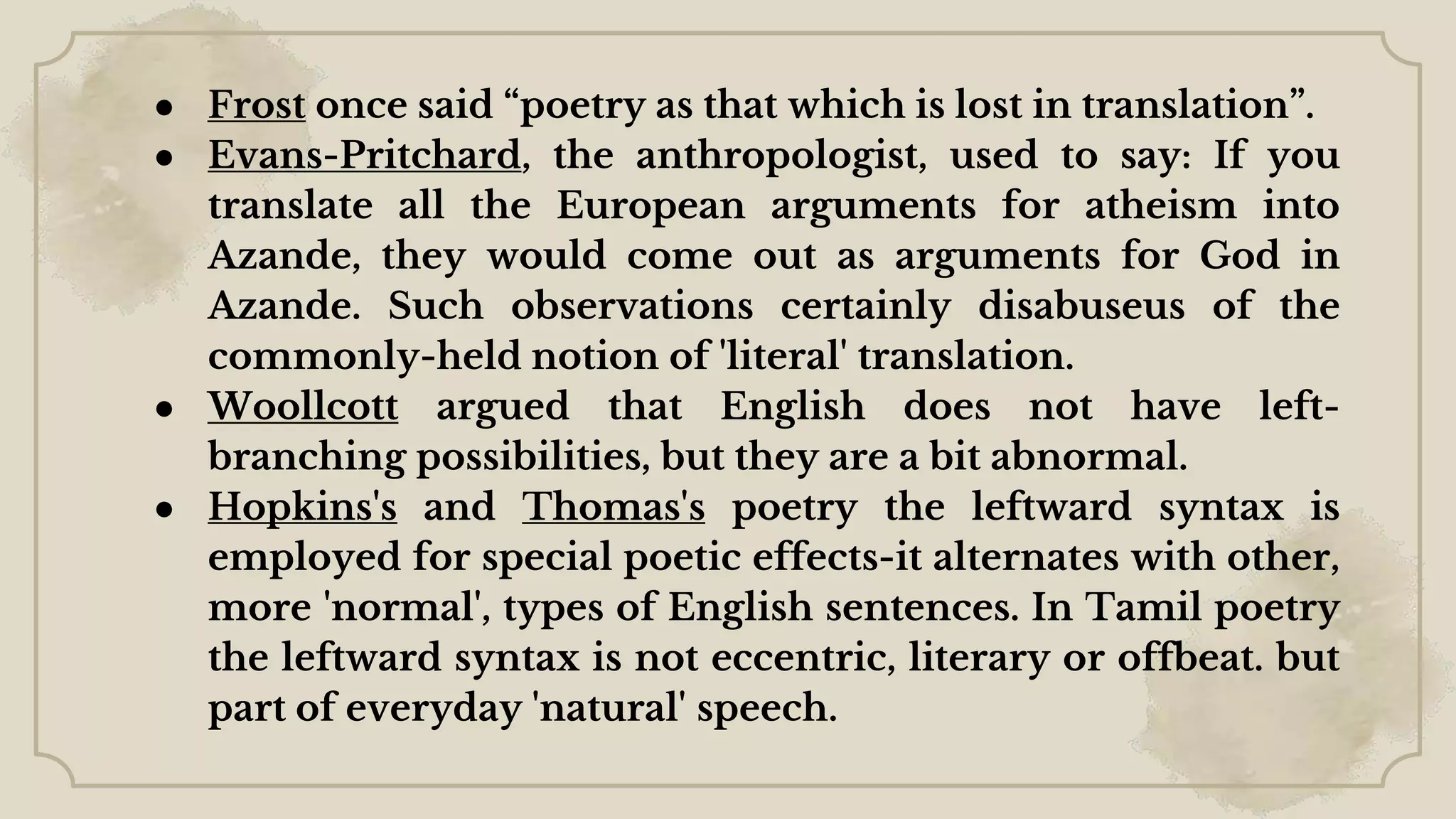 On translating a tamil poem article | PPTX